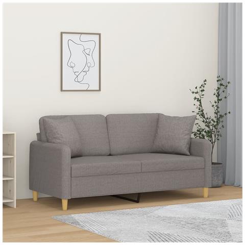 Divano A 2 Posti Con Cuscini Tortora 140 Cm In Tessuto - Foto 1