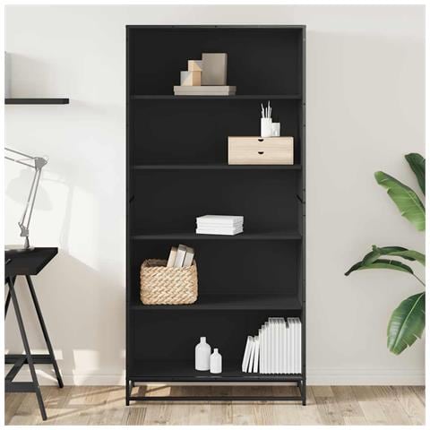 Libreria Nera 80,5x35x170,5 Cm In Truciolato - Foto 3