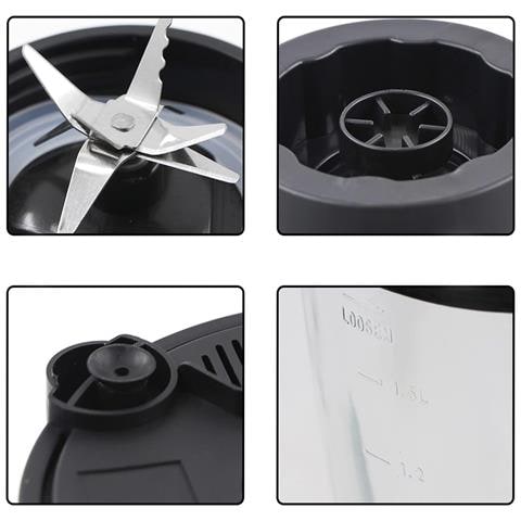 Frullatore 2 In 1 Da 1,5l In Acciaio Inossidabile. Caraffa In Vetro, 1500w, Lame In Acciaio Inox, Trita Ghiaccio, Smoothies, Succhi. 5 Velocità. Bicchiere Ausiliario. - Foto 6