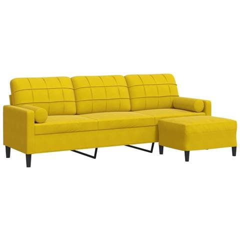 Divano a 3 Posti con Poggiapiedi Giallo 210 cm in Velluto - Foto 1