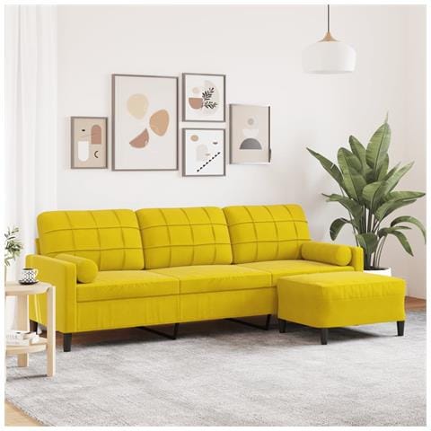Divano a 3 Posti con Poggiapiedi Giallo 210 cm in Velluto - Foto 2