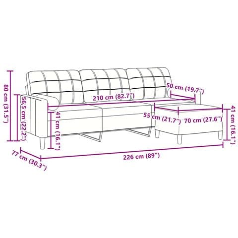 Divano a 3 Posti con Poggiapiedi Giallo 210 cm in Velluto - Foto 7