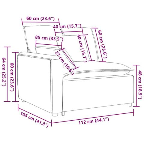 Modulo Terminale Bracciolo Divano Modulare con Cuscini 100 cm - Foto 9