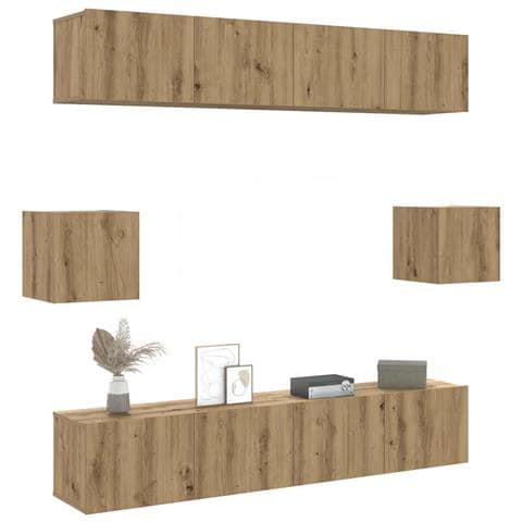 Set Mobile TV 6 pz Montato a Parete Rovere in Legno Multistrato - Foto 2