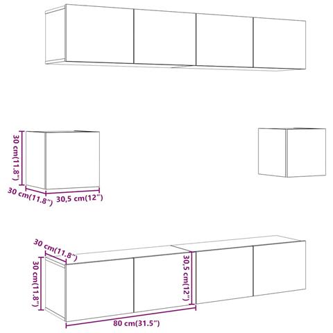 Set Mobile TV 6 pz Montato a Parete Rovere in Legno Multistrato - Foto 9