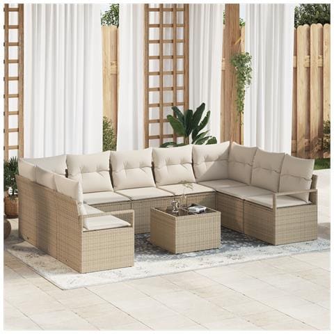 Set di divani da giardino  con cuscini marrone in polyrattan - 10 pezzi, Divano da giardino  con cuscini beige per 2 persone - Foto 2