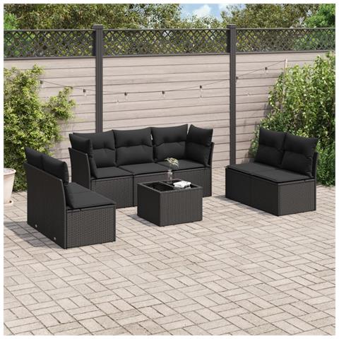 Set Divani da Giardino con Cuscini 8 pz Nero in Polyrattan - Foto 2
