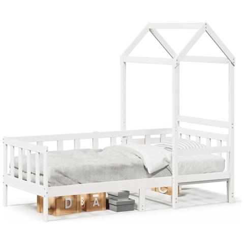 Dormeuse con Tetto 80x200 cm Bianco in Legno Massello di Pino - Foto 1