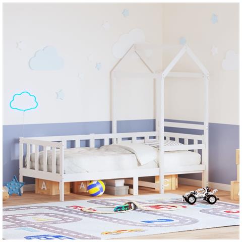 Dormeuse con Tetto 80x200 cm Bianco in Legno Massello di Pino - Foto 2