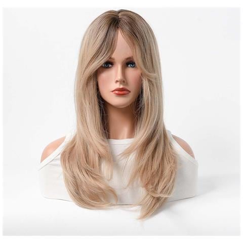 Parrucca Donna In Fibra Sintetica Compatibile Con Stile Naturale, Capelli Lunghi Ondulati, Leggera E Traspirante, Regolabile, Colore Biondo - Foto 1