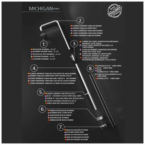 Imex Doccia Piscina In Acciaio 316 Anticorrosione Con Diffusore Orientabile E Rubinetto Monoforo A 2 Vie Modello Michigan - Foto 6