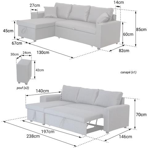 Tonydivano Letto Angolare A 3 Posti Grigio Screziato - Foto 2