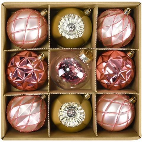 Palline Di Natale Con Ganci Infrangibili Decorative Oro Rosa 8 Cm 9 Pz - Foto 1