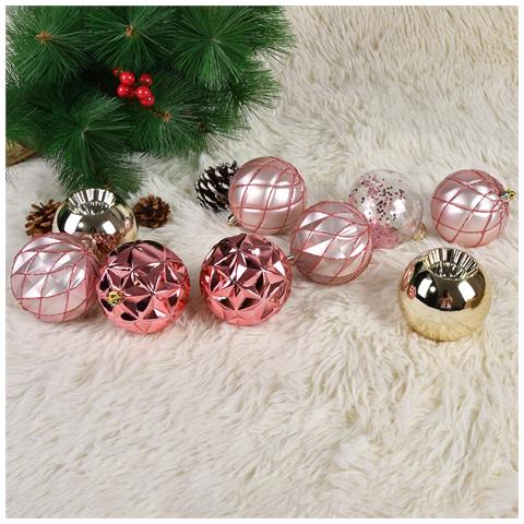 Palline Di Natale Con Ganci Infrangibili Decorative Oro Rosa 8 Cm 9 Pz - Foto 5