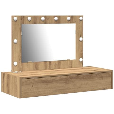 Tavolo da trucco appeso con luci LED in rovere artigianale - Foto 1