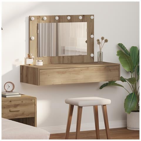 Tavolo da trucco appeso con luci LED in rovere artigianale - Foto 2