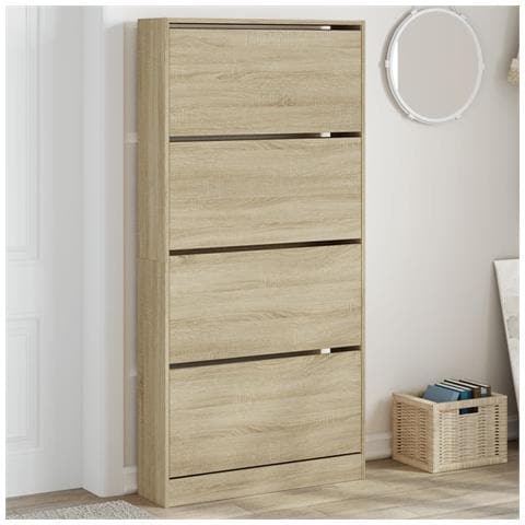 Scarpiera 4 Cassetti Ribaltabili Rovere Sonoma 80x21x163,5 cm - Foto 2