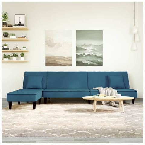 Divano Letto a L Blu 255x140x70 cm in Velluto - Foto 2