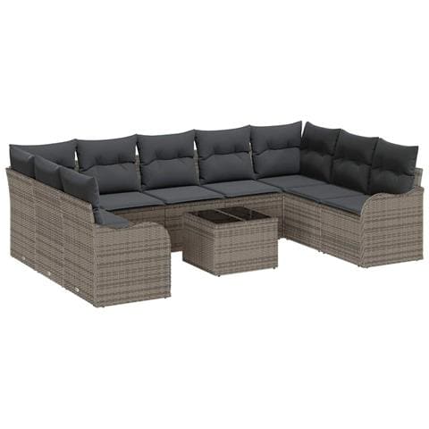 Set Divano da Giardino con cuscino 10 pcs Grigio Poly Rattan - Foto 1