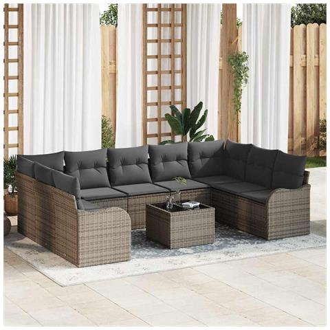 Set Divano da Giardino con cuscino 10 pcs Grigio Poly Rattan - Foto 2