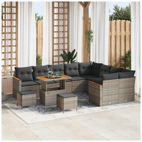 Set Divano da Giardino con cuscino 12 pcs Grigio Poly Rattan - Foto 2