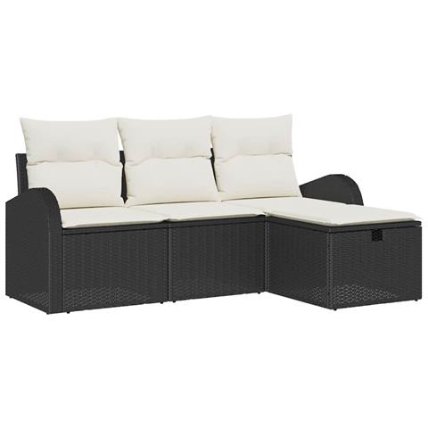 Set Divano da Giardino con cuscino 4 pcs Nero Poly Rattan - Foto 1