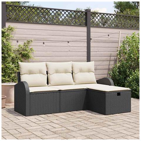 Set Divano da Giardino con cuscino 4 pcs Nero Poly Rattan - Foto 2