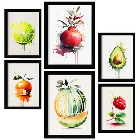 Set Di 6 Stampe Poster Di Frutta Estiva, Verdura E Cibo Sano In Stile Acquerello Su Sfondi Bianchi Puri A3 & A4 Senza Cornice - Foto 1