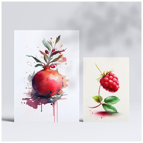 Set Di 6 Stampe Poster Di Frutta Estiva, Verdura E Cibo Sano In Stile Acquerello Su Sfondi Bianchi Puri A3 & A4 Senza Cornice - Foto 2
