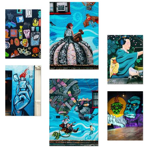 Set Di 6 Stampe Graffiti Turchesi, Blu, Illustrazioni Di Design Di Street Art Per Decorare Le Pareti Delle Stanze Della Tua Casa A3 & A4 Senza Cornice - Foto 1