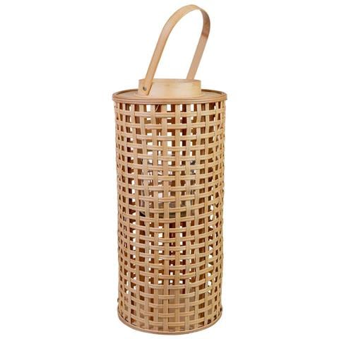 Lanterna Bambù Con Contenitore Vetro Per Candela D24x53,5h Cm - Foto 1