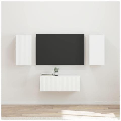 Set mobile TV Montaggio a parete 6 pcs Bianco Legno multistrato - Foto 2