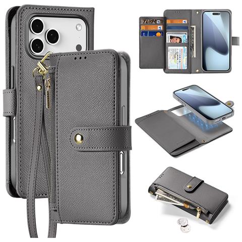 Cover Cartera per iPhone 17 Pro Max - Pelle /PU, Grigio - Foto 1