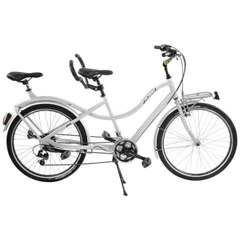 Bici Misura 26 Doppio Posto Telaio In Alluminio Bicicletta Linea Tandem Bibici Cambio 21v Completa Di Accessori Con Luci A Led - 47 Bianco - Foto 1