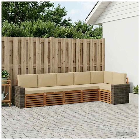 Set divano sezionale con cuscino 6 pcs Naturale e Beige - Foto 2