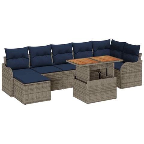 Set Divano da Giardino 8 pz grigio e blu navy - Foto 1