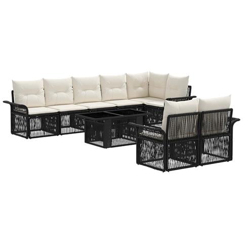 Set Divano da Giardino 9 pz Nero e Bianco Crema polyrattan - Foto 1