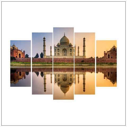 Set 5 Stampa Su Tela Da Parete - Paesaggio Al Tramonto - Per Soggiorno, Camera - Multicolore In Cotone, Legno, 100 X 2 X 61 Cm - Foto 2