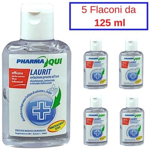 Laurit Soluzione Disinfettante Gel 5 Flaconi Da 125 Ml Battericida Virucida Rinfrescante - Foto 2