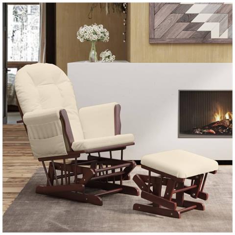 Poltrona Glider Con Sgabello Bianco Crema In Tessuto - Foto 9