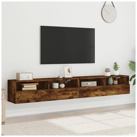 Mobili Tv Parete 2pz Rovere Fumo 100x30x30 Cm Legno Multistrato - Foto 3