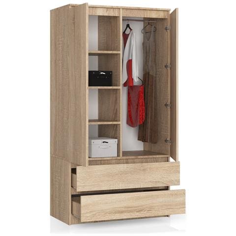 Armadio A 2 Ante Battenti E Cassetti S90, 90x51x180 cm, Colore Sonoma Quercia - Foto 2