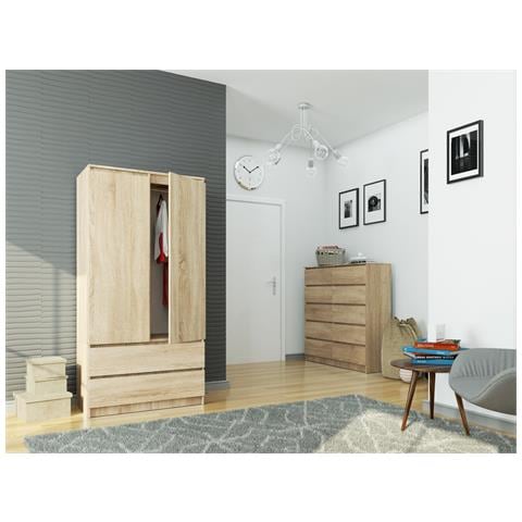 Armadio A 2 Ante Battenti E Cassetti S90, 90x51x180 cm, Colore Sonoma Quercia - Foto 6