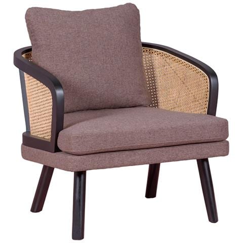 Poltrona Vintage Retro In Rattan Naturale E Cuscino In Cotone - Leeds - Foto 1