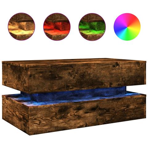 Tavolino Da Soggiorno Con Luci Led Rovere Fumo 90x50x40 Cm - Foto 2