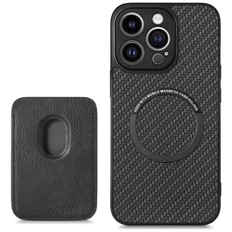 Supporto Magnetico Per Custodia Protettiva Magsafe Con Porta Carte Black Iphone 15 Pro - Foto 1