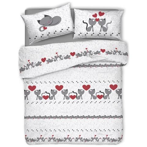 Copripiumino Sacco Piumone Pensieri Delicati Cotone Disegno Gattini Matrimoniale Rosso - Foto 1