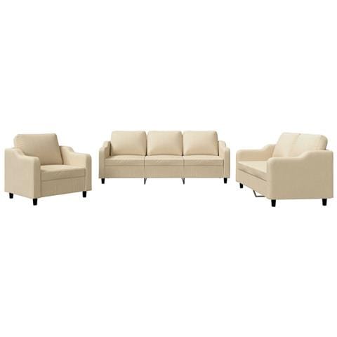 Set Di Divani 3 Pz Con Cuscini Crema In Tessuto - Foto 2