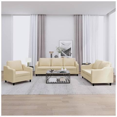 Set Di Divani 3 Pz Con Cuscini Crema In Tessuto - Foto 1