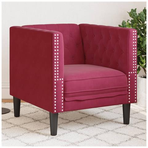 Poltrona Chesterfield Rosso Vino In Velluto - Foto 1